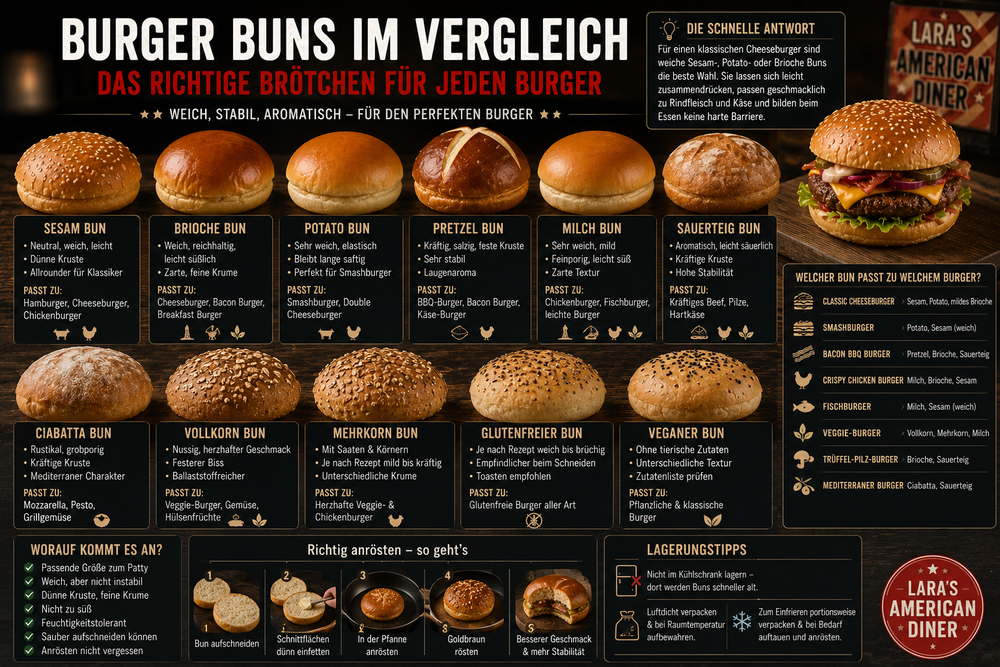 Brioche, Potato, Sesam und Pretzel Bun im Vergleich