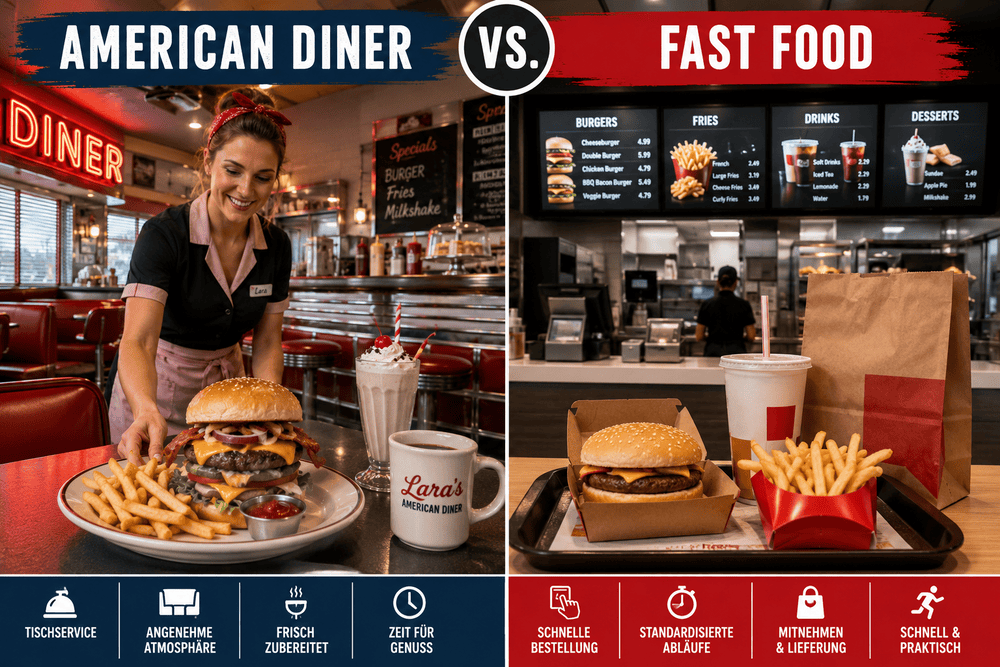 American-Diner-Sitzbank im Vergleich zur Fast-Food-Ausgabe