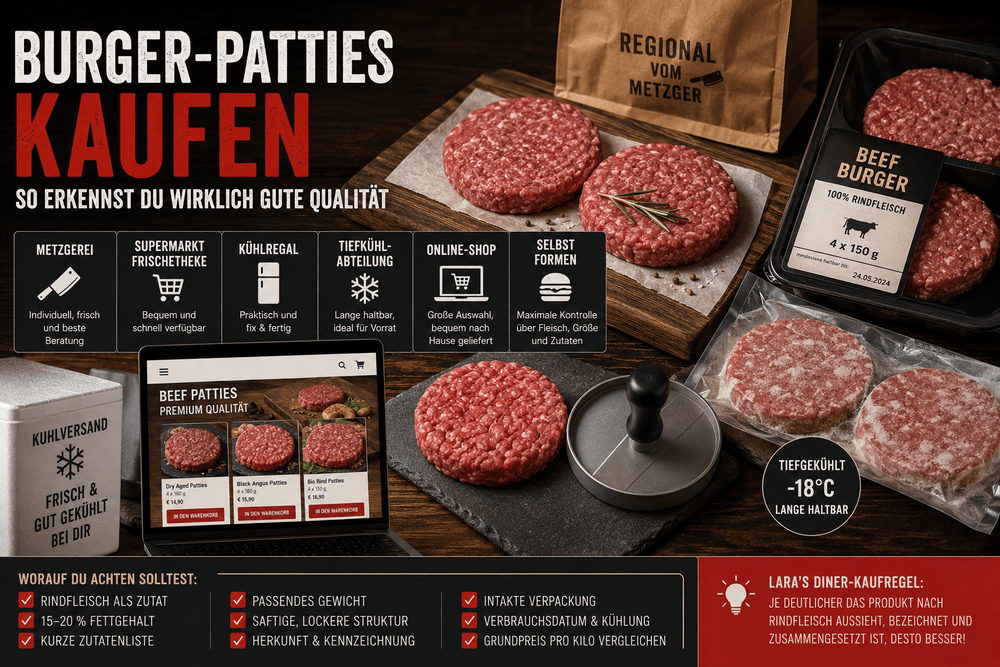 Frische Burger-Patties beim Einkauf